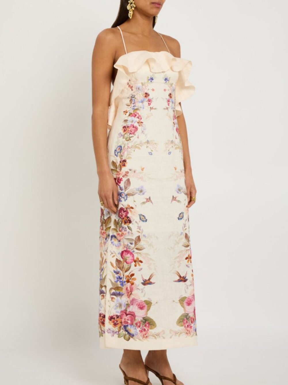 Zimmermann Patience ruffled floral linen midi dress---- Size 0/US4
